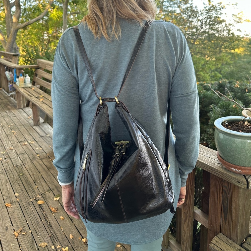 HOBO brand black leather Merrin convertible backpack/shoulder bag purse